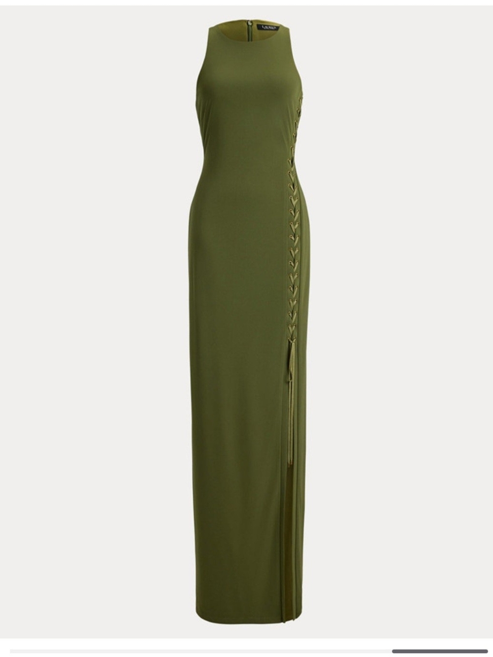 Ralph Lauten Olive Green Jersey Lace-Up Gown Size 8 NWT - Picture 5 of 5
